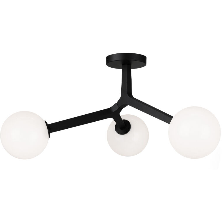 Rami 3 Light 22.25 inch Black Flush Mount Ceiling Light in Black and Opal Glass
